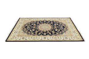 Dark Navy Floral 5'6X8 Indo-Nain Oriental Rug