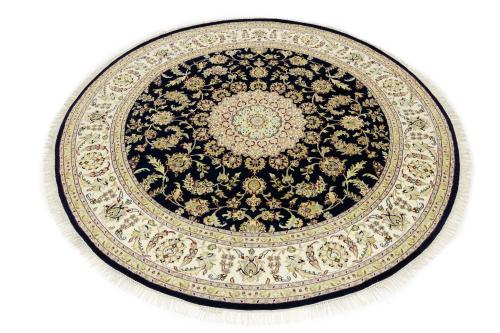 Dark Navy Floral 8x8 Indo-Nain Oriental Round Rug