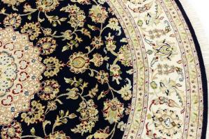 Dark Navy Floral 8x8 Indo-Nain Oriental Round Rug
