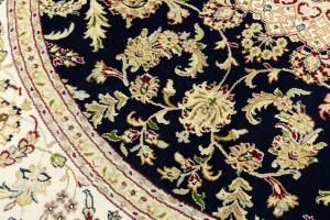 Dark Navy Floral 8x8 Indo-Nain Oriental Round Rug