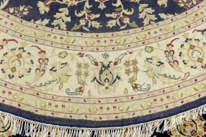 Dark Navy Floral 8x8 Indo-Nain Oriental Round Rug