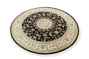 Dark Navy Floral 8x8 Indo-Nain Oriental Round Rug
