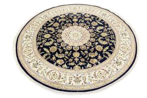 Dark Navy Floral 8x8 Indo-Nain Oriental Round Rug