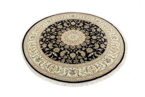 Dark Navy Floral 8x8 Indo-Nain Oriental Round Rug
