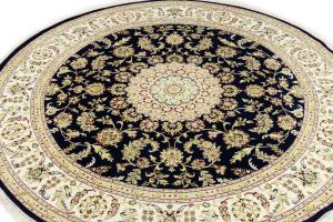 Dark Navy Floral 8x8 Indo-Nain Oriental Round Rug