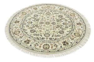 Cream Floral 5x5 Indo-Nain Oriental Round Rug
