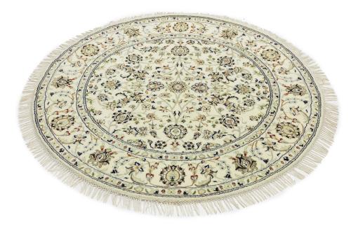 Cream Floral 5x5 Indo-Nain Oriental Round Rug