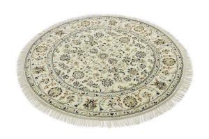 Cream Floral 5x5 Indo-Nain Oriental Round Rug