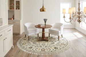 Cream Floral 5x5 Indo-Nain Oriental Round Rug