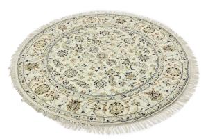 Cream Floral 5x5 Indo-Nain Oriental Round Rug