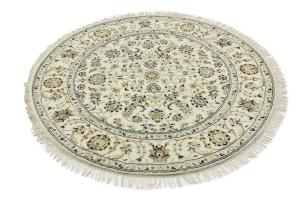 Cream Floral 5x5 Indo-Nain Oriental Round Rug