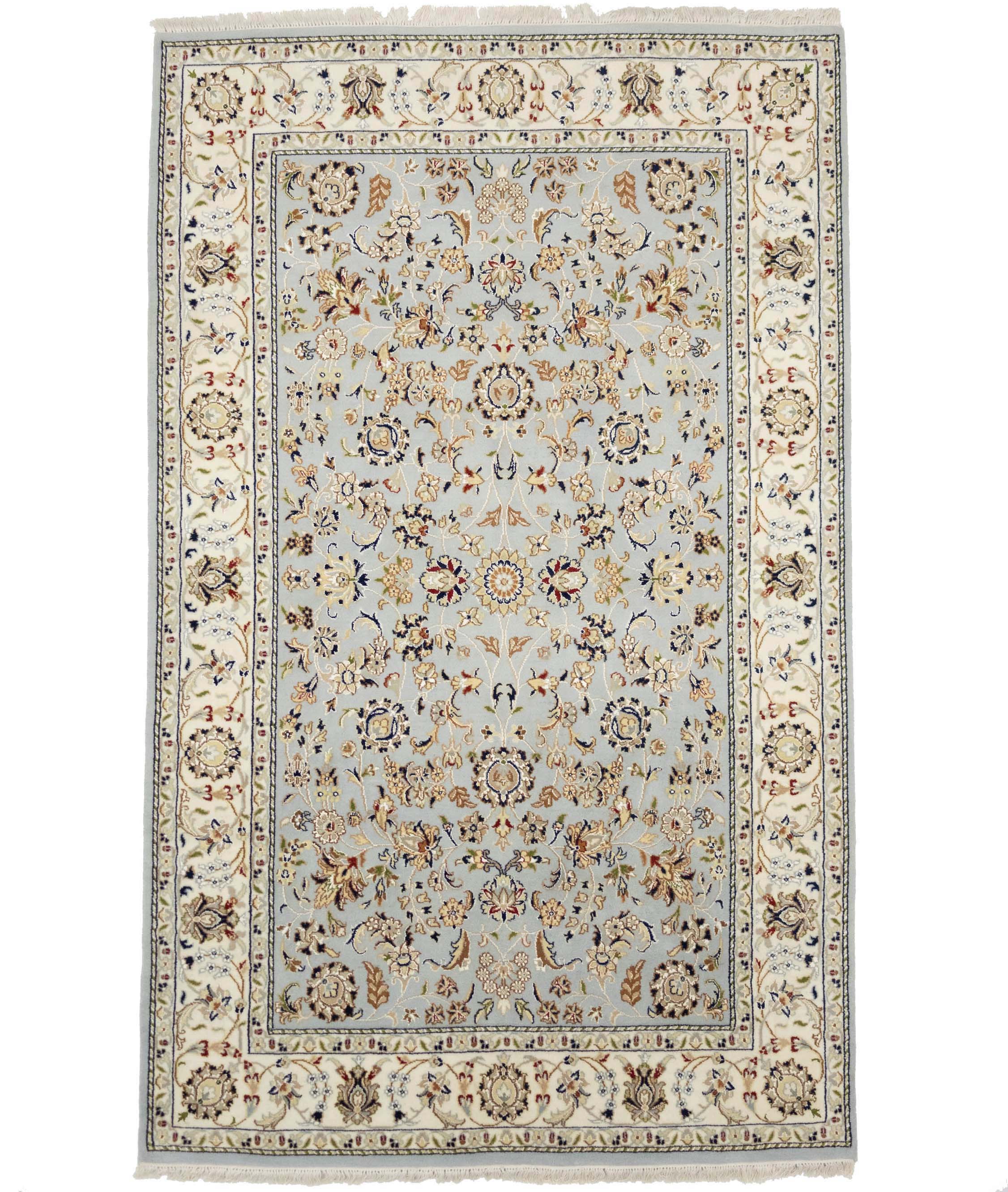 Light Blue Traditional Floral 5X8 Indo-Nain Oriental Rug