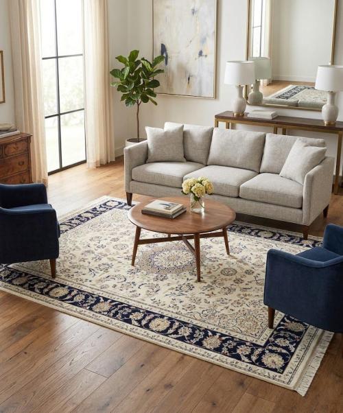 Ivory Floral 5x8 Indo-Nain Oriental Rug