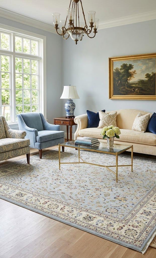 Light Blue Traditional 9x12 Indo-Nain Oriental Rug - Image 2