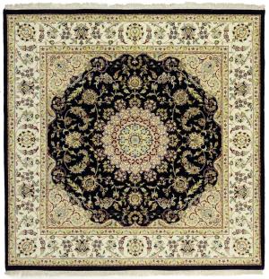 Navy Floral Traditional 6x6 Indo-Nain Oriental Square Rug