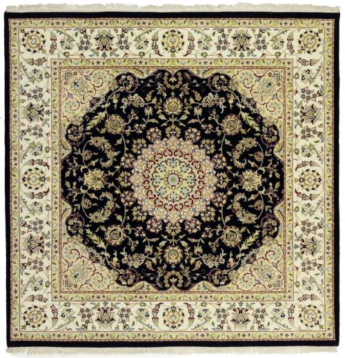 Navy Floral Traditional 6x6 Indo-Nain Oriental Square Rug