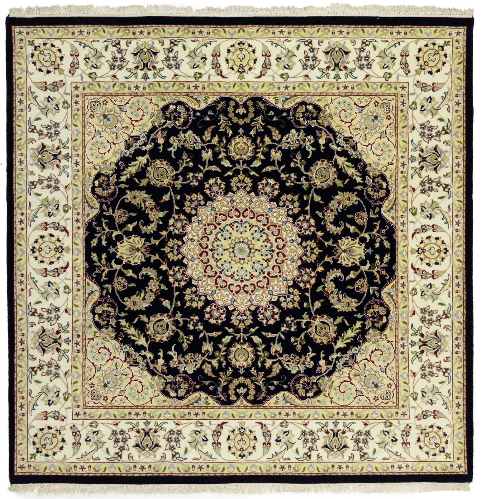 Navy Floral Traditional 6x6 Indo-Nain Oriental Square Rug
