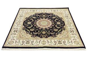 Navy Floral Traditional 6x6 Indo-Nain Oriental Square Rug