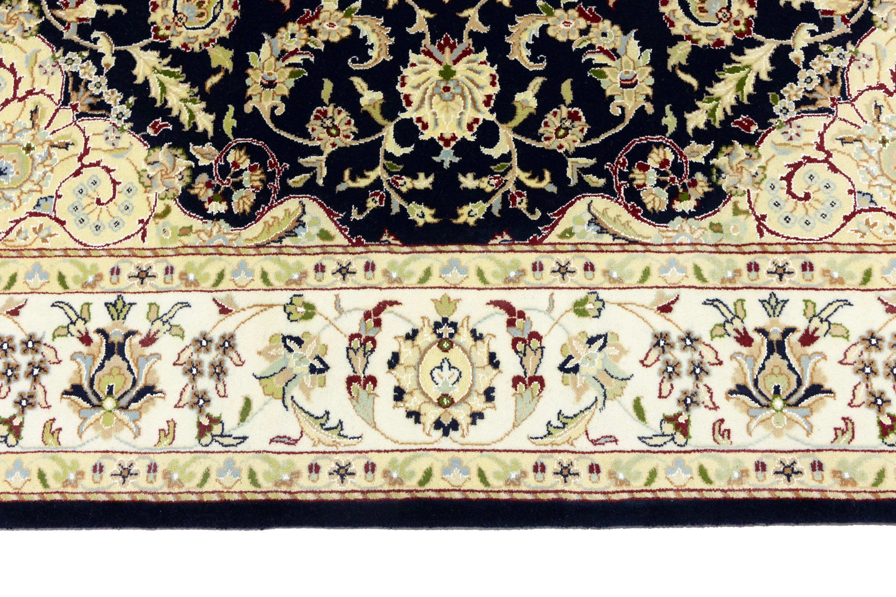 Navy Floral Traditional 6x6 Indo-Nain Oriental Square Rug