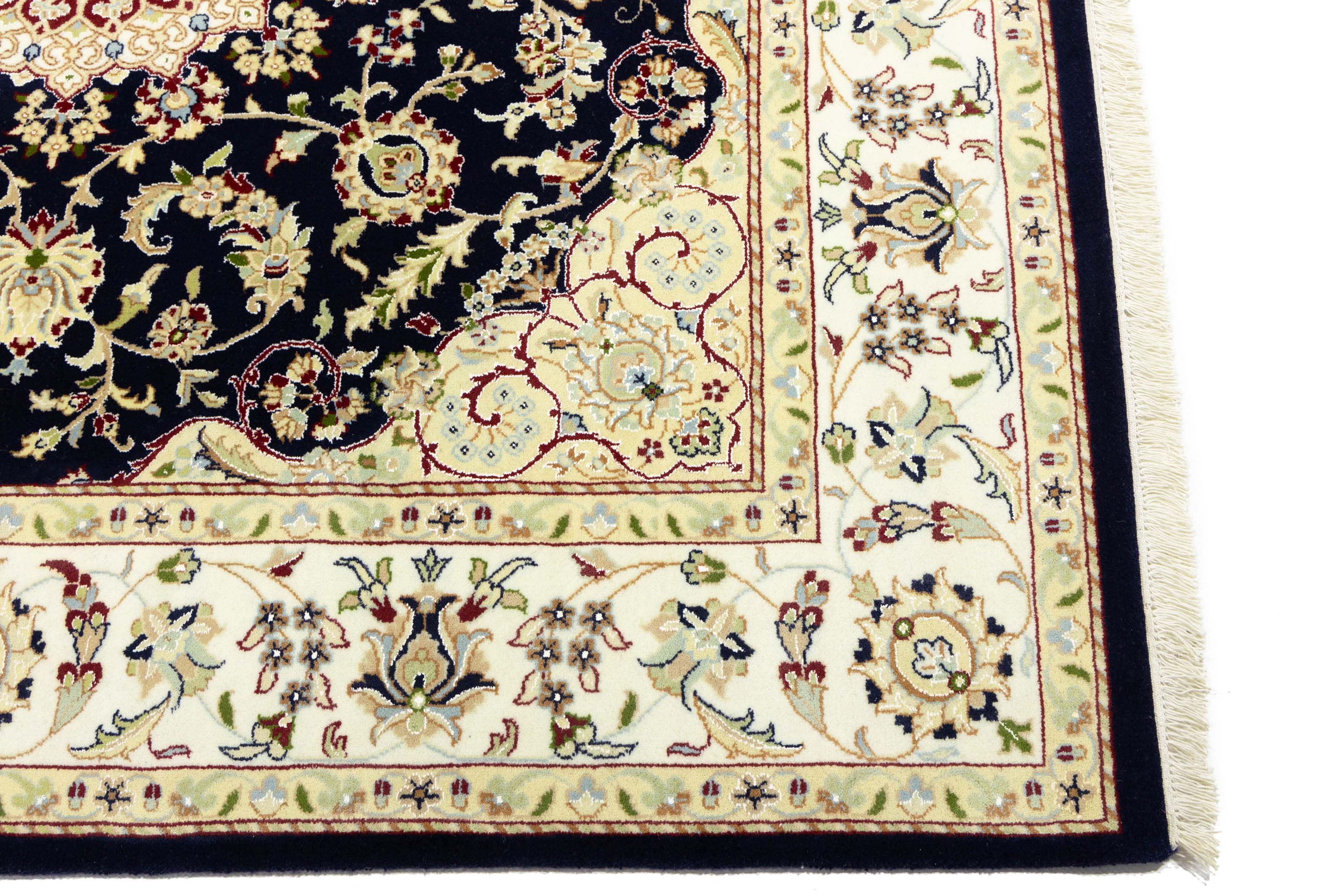 Navy Floral Traditional 6x6 Indo-Nain Oriental Square Rug
