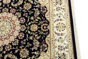 Navy Floral Traditional 6x6 Indo-Nain Oriental Square Rug