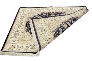 Navy Floral Traditional 6x6 Indo-Nain Oriental Square Rug