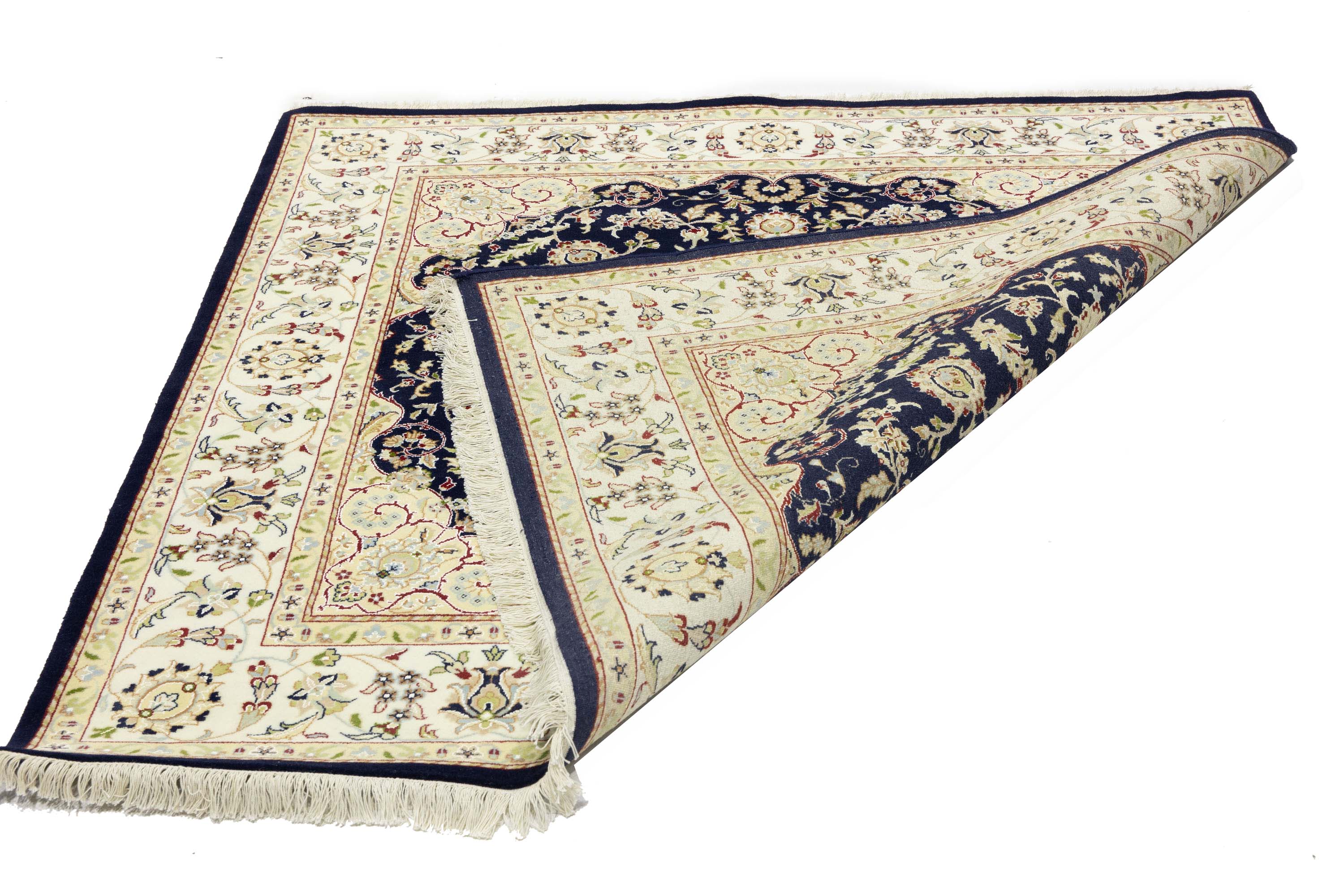 Navy Floral Traditional 6x6 Indo-Nain Oriental Square Rug