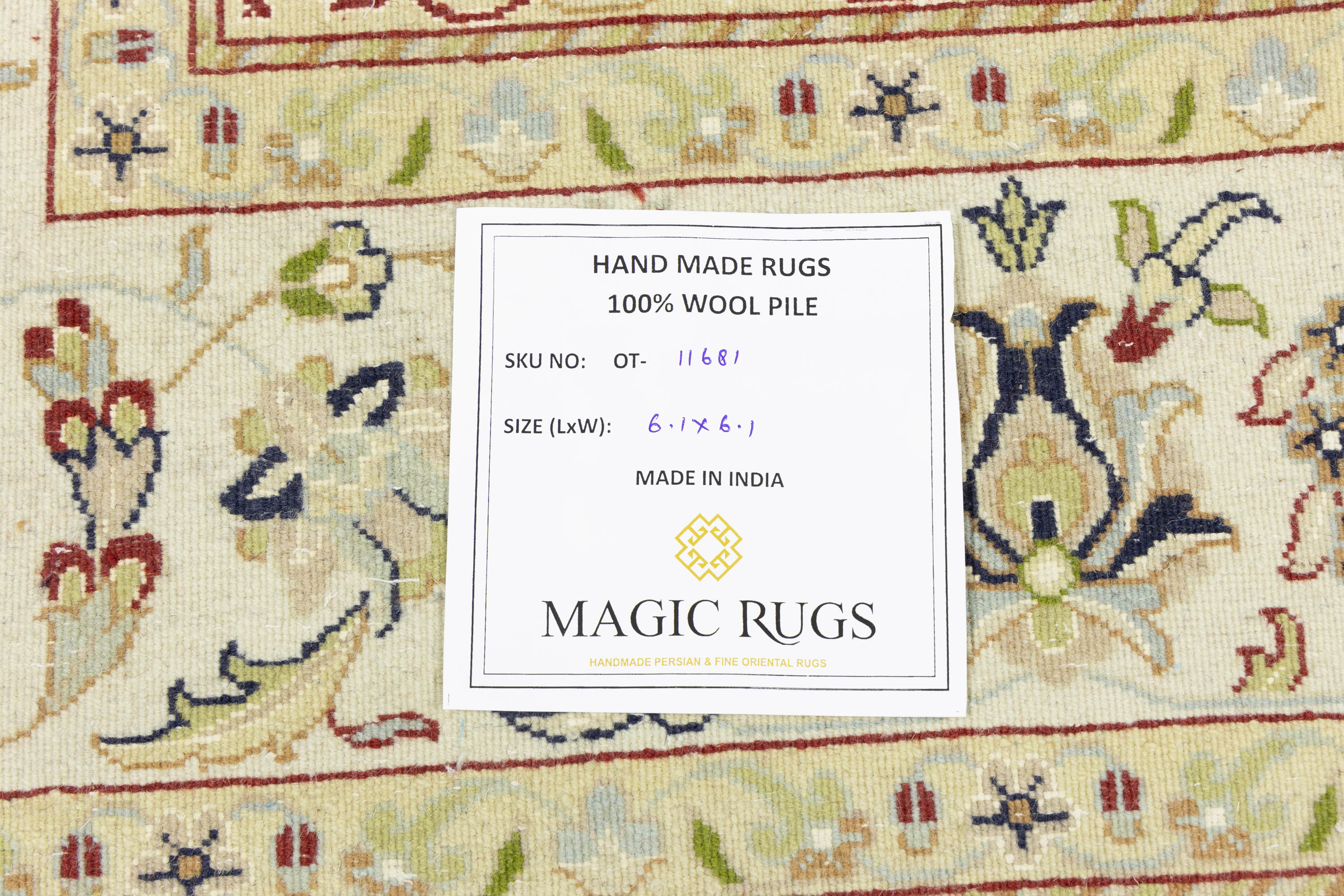 Navy Floral Traditional 6x6 Indo-Nain Oriental Square Rug