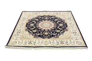 Navy Floral Traditional 6x6 Indo-Nain Oriental Square Rug