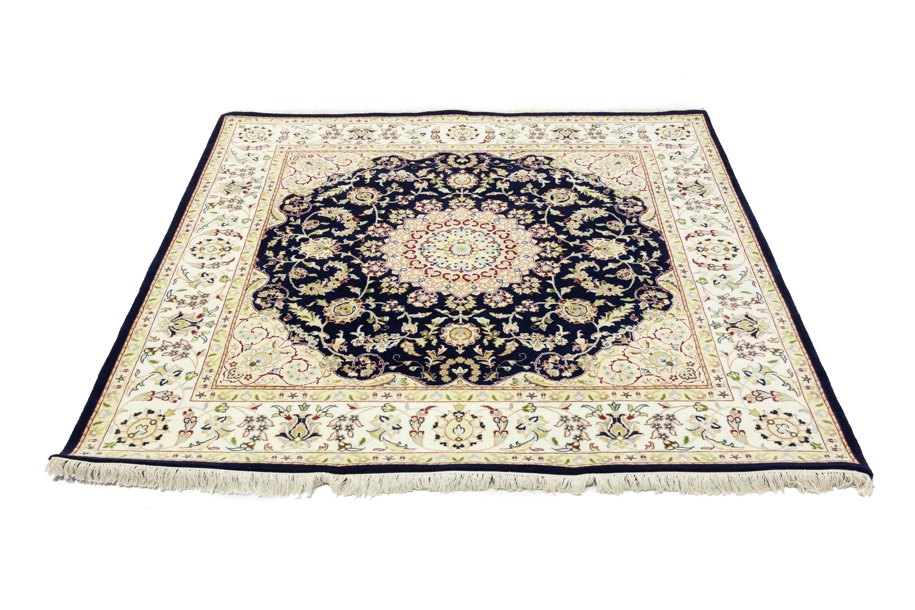 Navy Floral Traditional 6x6 Indo-Nain Oriental Square Rug