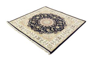 Navy Floral Traditional 6x6 Indo-Nain Oriental Square Rug