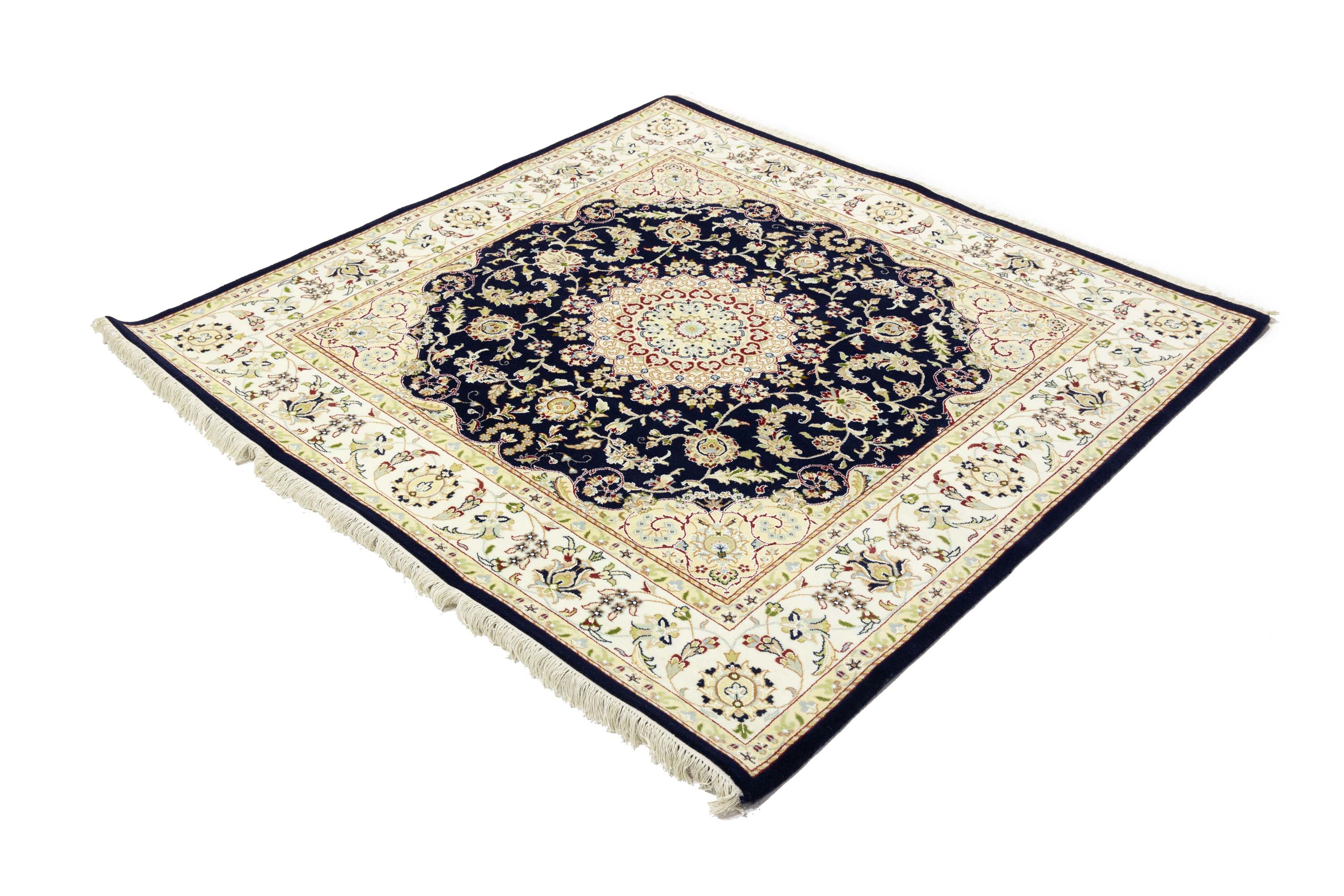 Navy Floral Traditional 6x6 Indo-Nain Oriental Square Rug