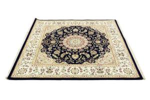 Navy Floral Traditional 6x6 Indo-Nain Oriental Square Rug