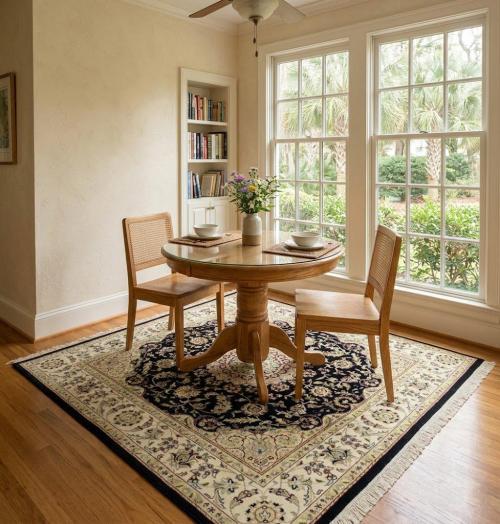 Navy Floral Traditional 6x6 Indo-Nain Oriental Square Rug