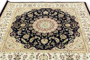 Navy Floral Traditional 6x6 Indo-Nain Oriental Square Rug