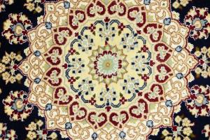 Navy Floral Traditional 6x6 Indo-Nain Oriental Square Rug
