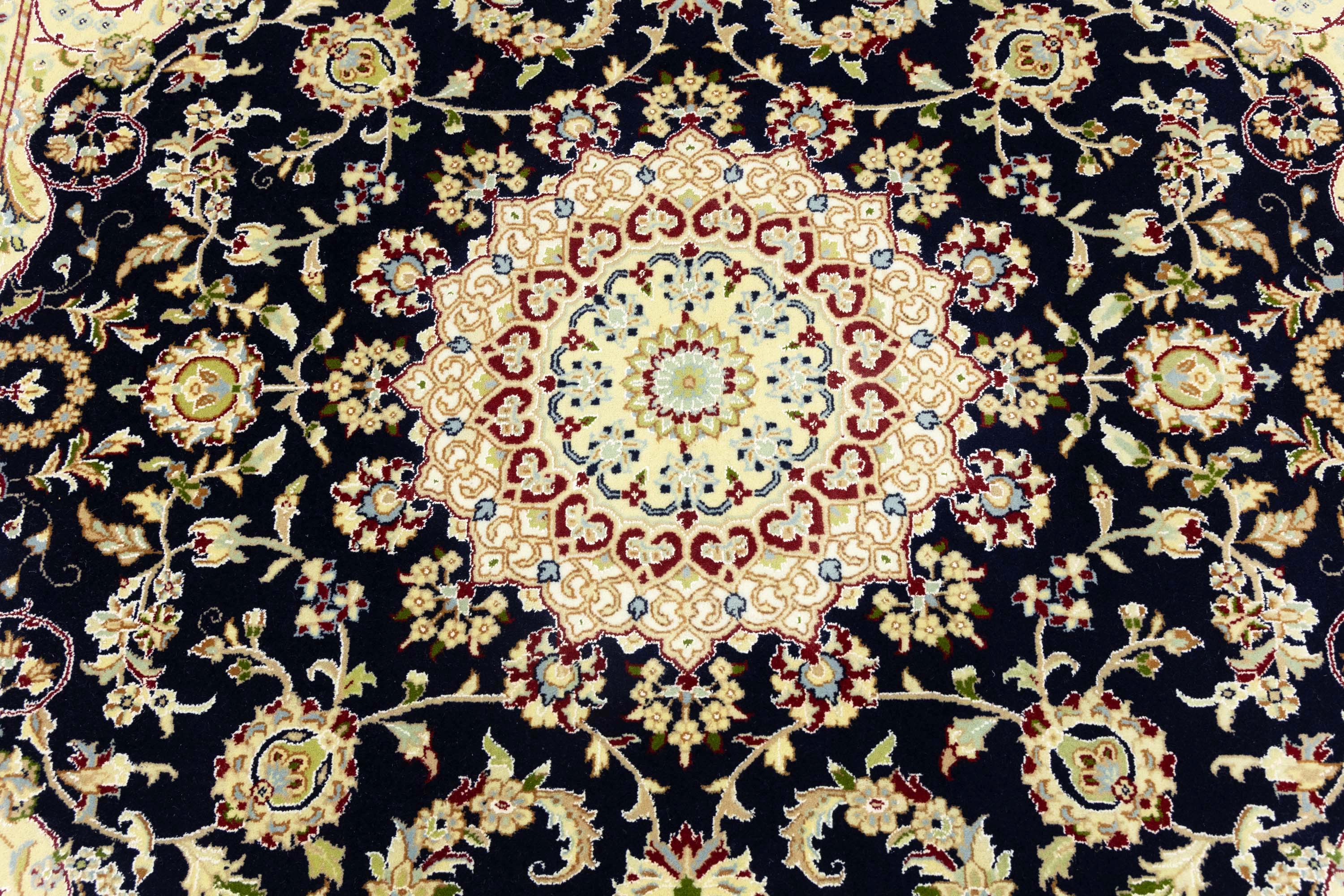 Navy Floral Traditional 6x6 Indo-Nain Oriental Square Rug