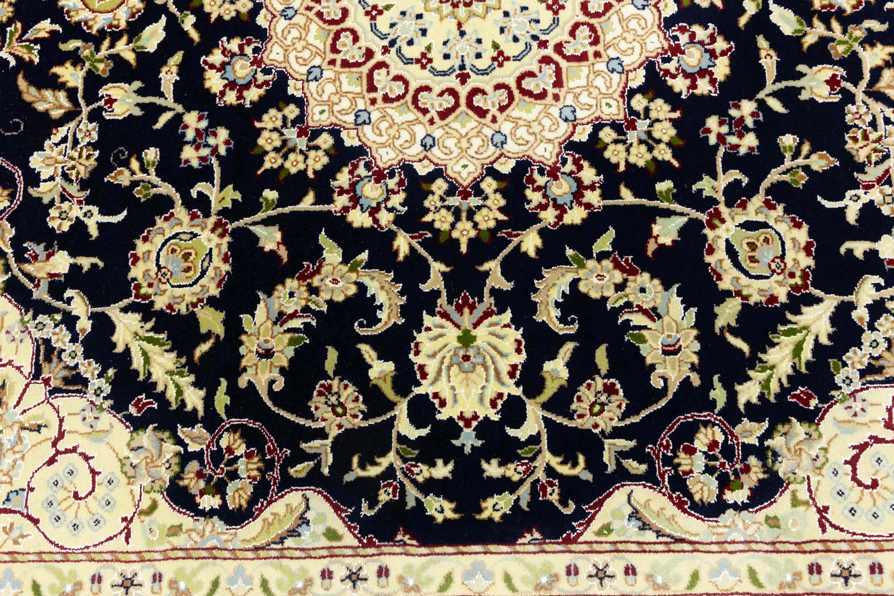 Navy Floral Traditional 6x6 Indo-Nain Oriental Square Rug