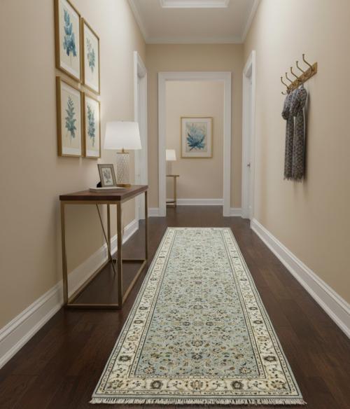 2'8 X 10'1 Hand Knotted Light Blue Indo-Nain Wool Runner Rug