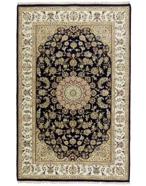 Dark Navy Floral Traditional 7X10 Indo-Nain Oriental Rug