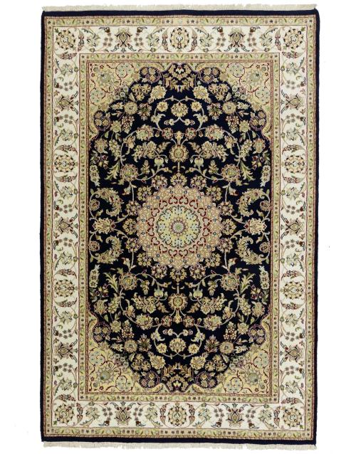 Dark Navy Floral Traditional 7X10 Indo-Nain Oriental Rug