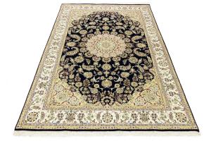 Dark Navy Floral Traditional 7X10 Indo-Nain Oriental Rug