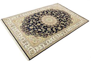 Dark Navy Floral Traditional 7X10 Indo-Nain Oriental Rug