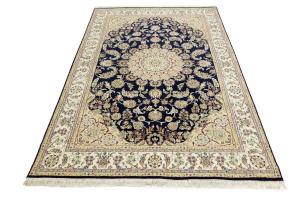Dark Navy Floral Traditional 7X10 Indo-Nain Oriental Rug