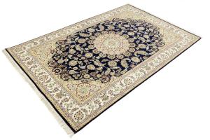 Dark Navy Floral Traditional 7X10 Indo-Nain Oriental Rug