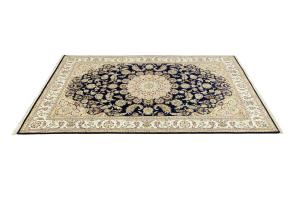 Dark Navy Floral Traditional 7X10 Indo-Nain Oriental Rug