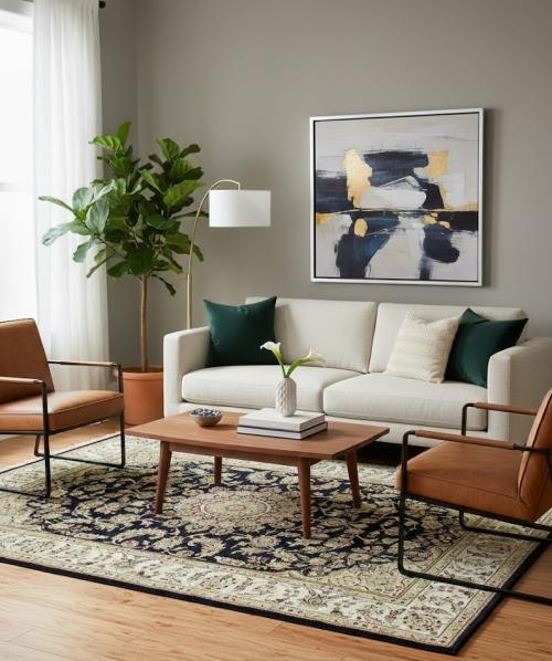 Dark Navy Floral Traditional 7X10 Indo-Nain Oriental Rug