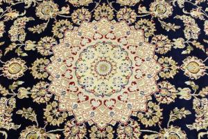 Dark Navy Floral Traditional 7X10 Indo-Nain Oriental Rug