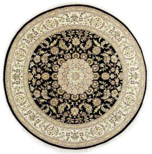 Dark Navy Floral 8x8 Indo-Nain Oriental Round Rug