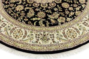 Black Floral 8x8 Indo-Nain Oriental Round Rug